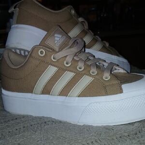 Adidas Beige and White Sneakers Platform Soles